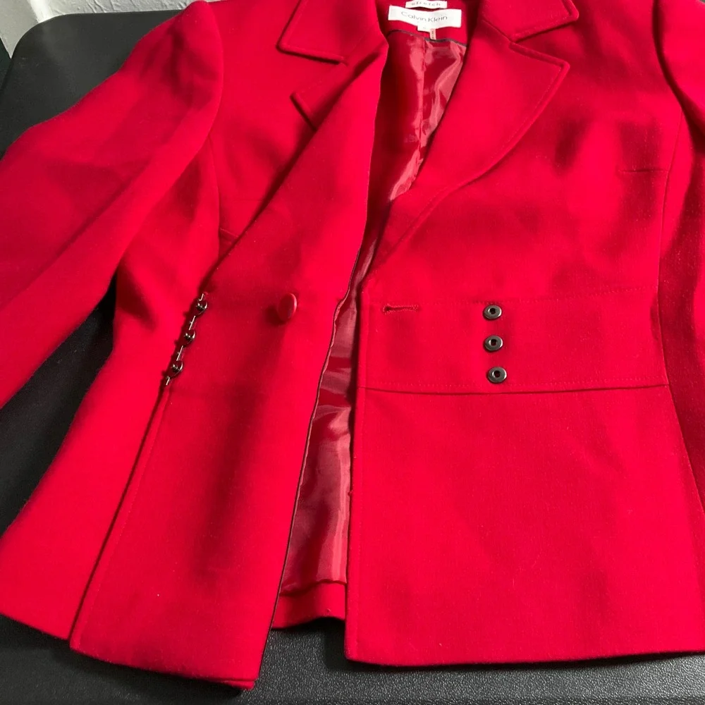 Calvin Klein Red Stretch Blazer Jacket Women's Size 6 Career Office - Picture 9 of 16